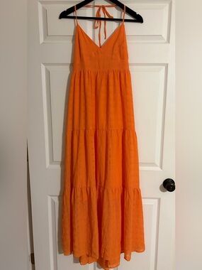 Koko + Mason Orange Tiered Halter Maxi Dress - Open Back - Size M